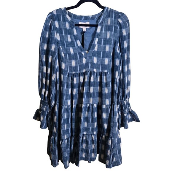 Tuckernuck NWT Pomander Place Blue Ikat Kenzo Ruffle Swing Dress Size M - Picture 2 of 14
